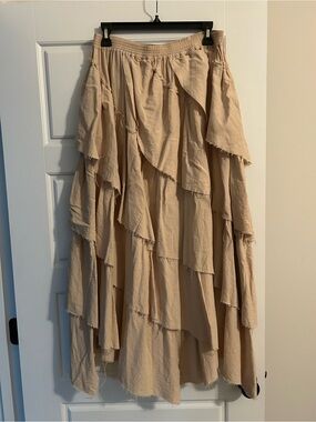 Boho Tiered Maxi Skirt - Beige